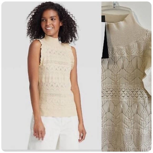 (S)- Who What Wear Women Crochet Halter Neck Sweater Vest- Birch‎ - Picture 1 of 6